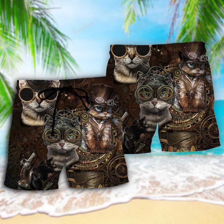 Cat Streampunk Cats So Cool Beach Short