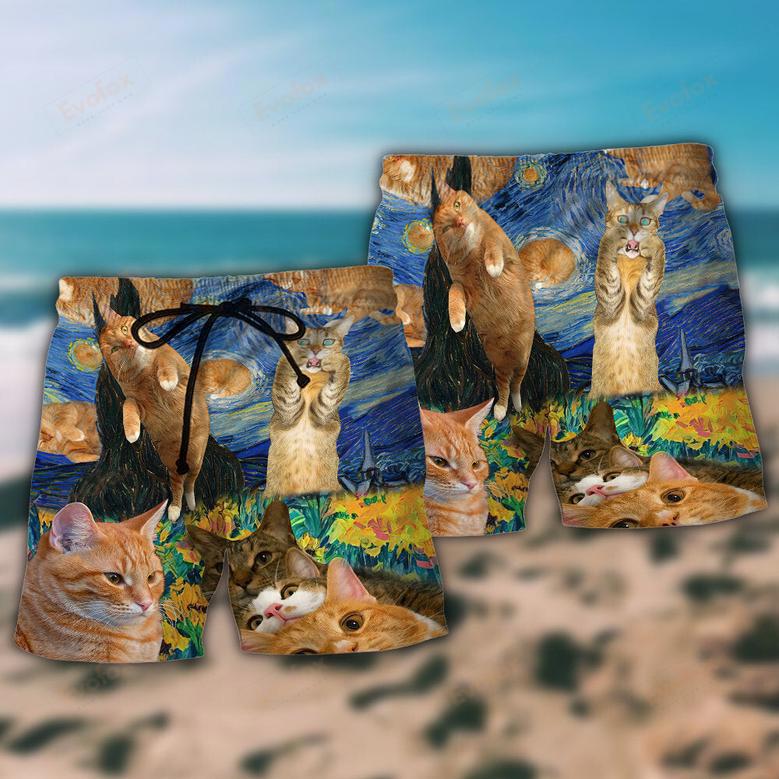 Cat The Sight Of Stars Makes Cats Dream Cool Beach Short