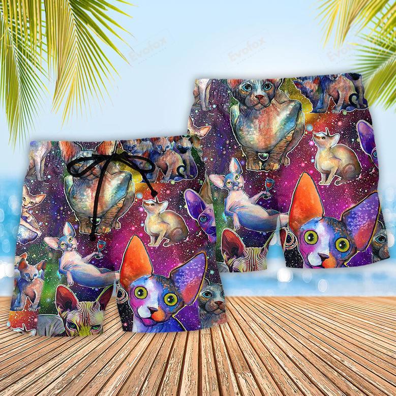 Cat To The Galaxy And Back Color Beach Short