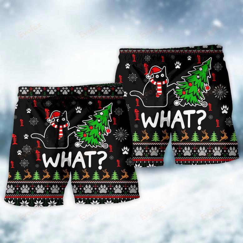 Cat Wreck The Tree Funny Ugly Style Christmas Beach Short