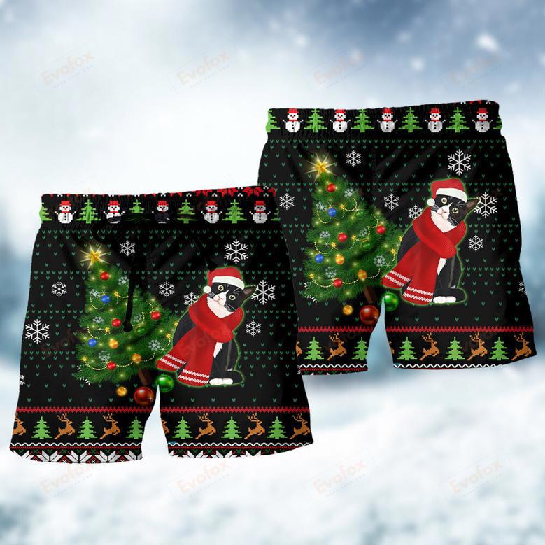 Cat Wreck The Tree Happy Ugly Style Christmas Beach Short