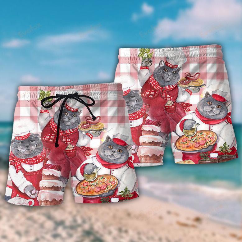 Chef Cute Black Cat Cooking Beach Short