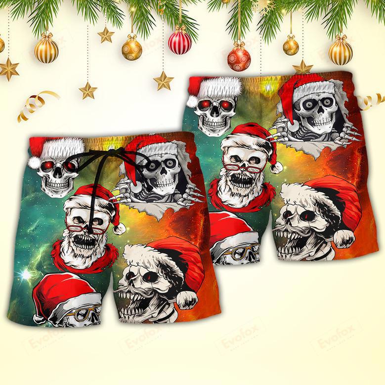 Christmas Bad Santa Skull Love Xmas Galaxy Beach Short