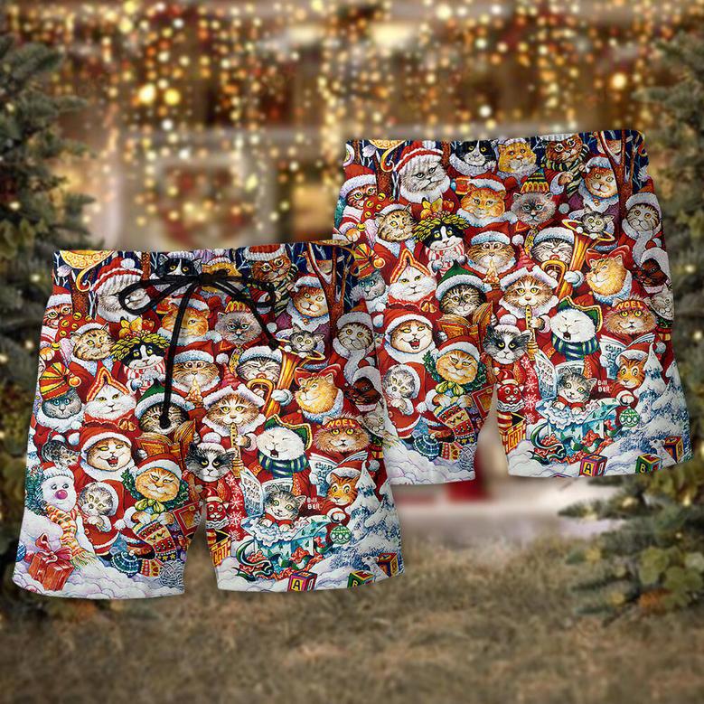 Christmas Cat Funny Happiness Beach Short