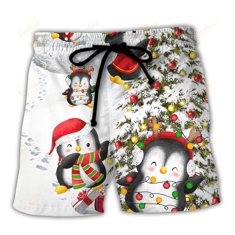 Christmas Chilling Penguin Family In Love Christmas Beach Short