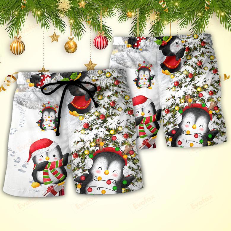 Christmas Chilling Penguin Family In Love Christmas Beach Short