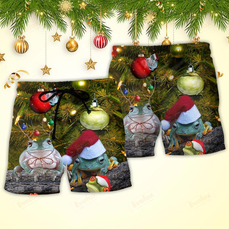 Christmas Frog Merry Christmas Bauble Beach Short