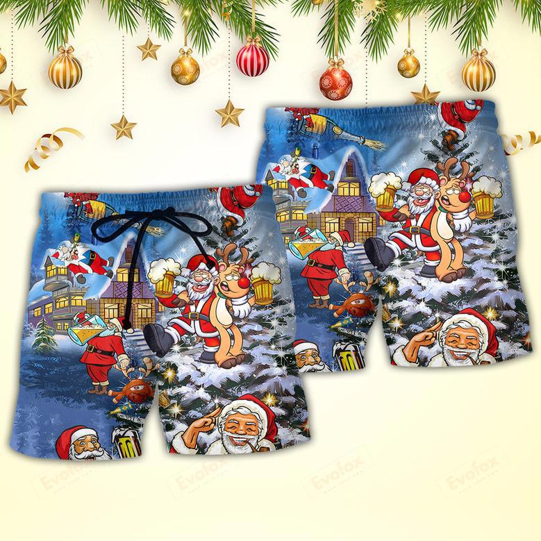 Christmas Funny Santa Claus Drinking Beer Troll Xmas Beach Short