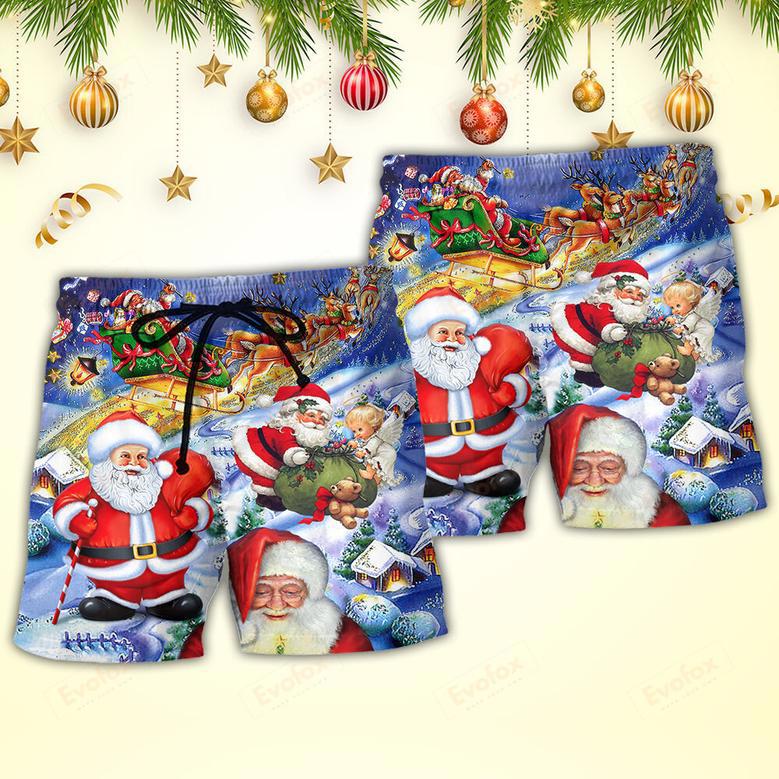 Christmas Funny Santa Claus Happy Xmas Is Coming Art Style Cute Beach Short