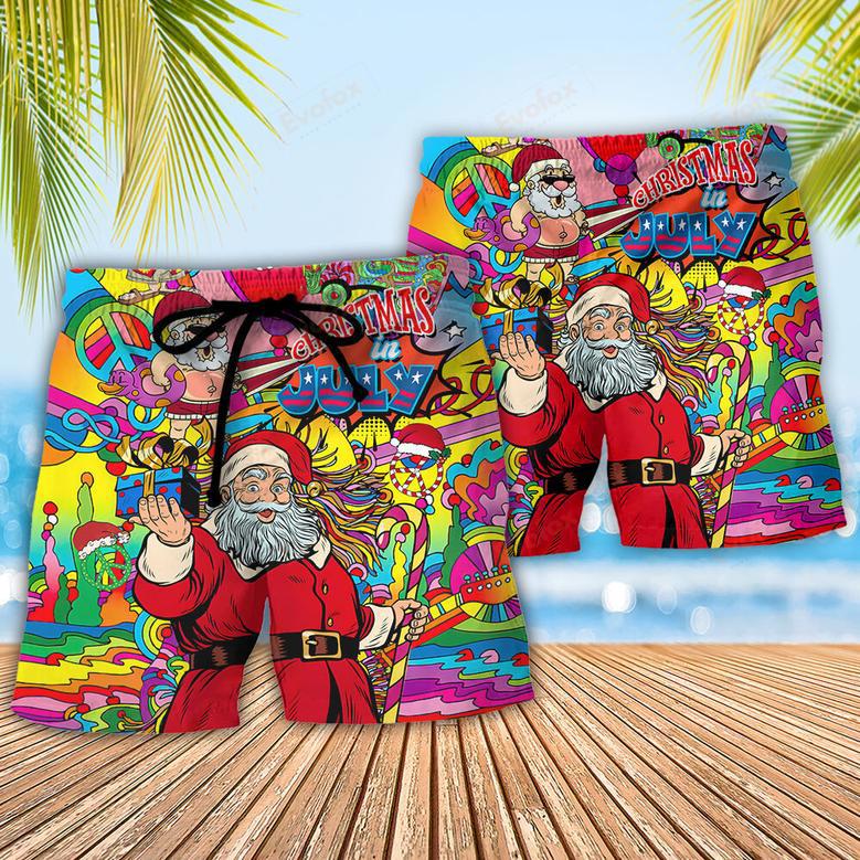 Christmas In July Santa Hippie Sending Gift In Summer Beach Short