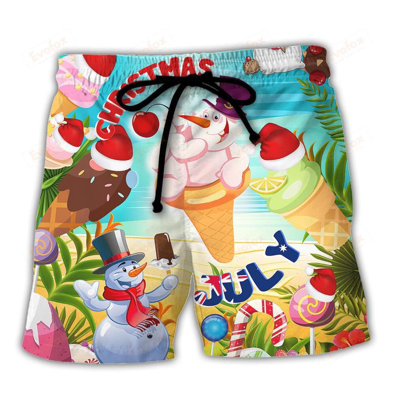 Christmas In July Snowman Ice Cream Funny Summer Beach Short