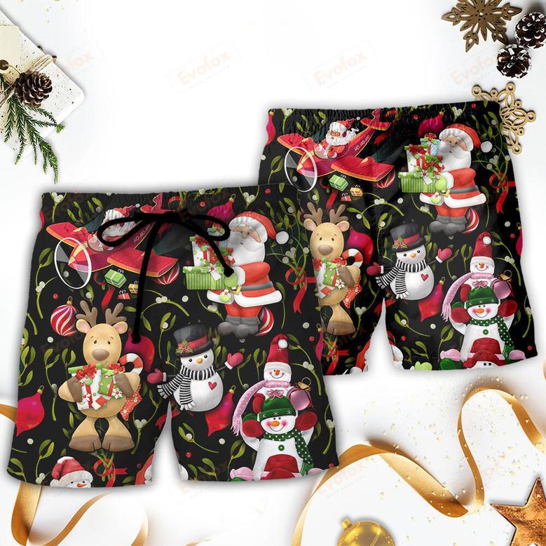 Christmas Joyful Santa Snowman Merry Xmas Beach Short