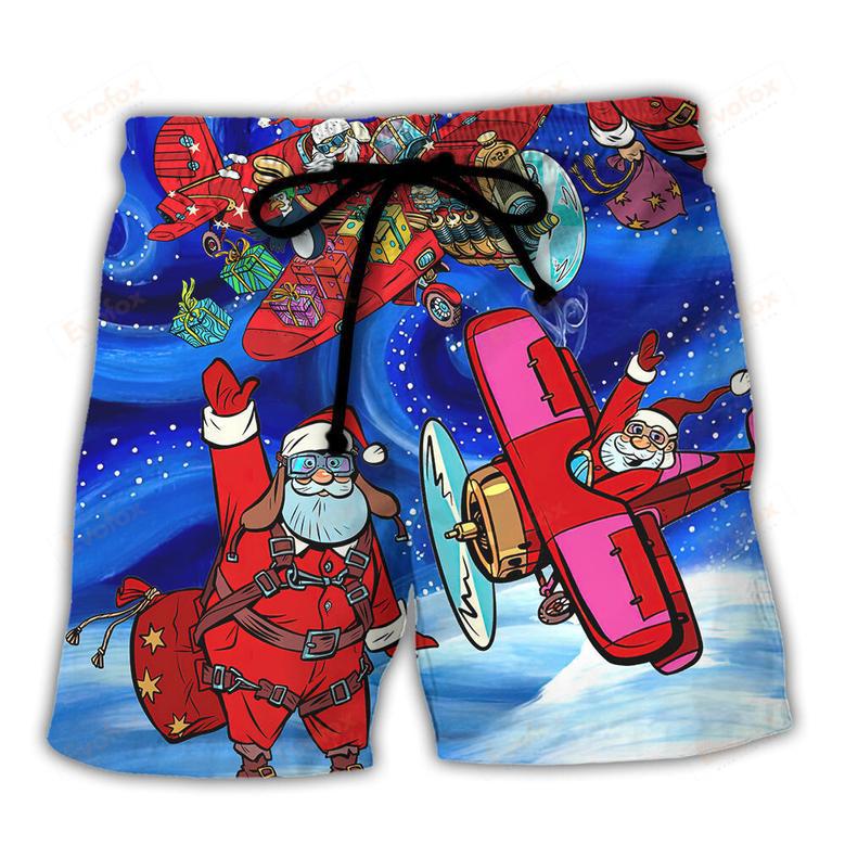 Christmas No Reindeer Any More Santa Loves Airplane Magic Night Beach Short