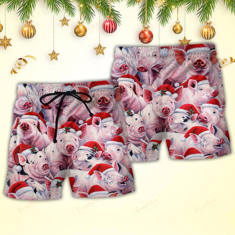 Christmas Piggies Funny Xmas Is Coming Art Style Beach Short