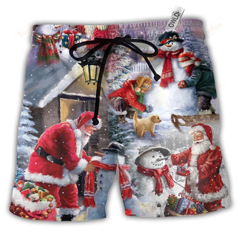 Christmas Santa Claus Buil Snowman Gift For You Beach Short