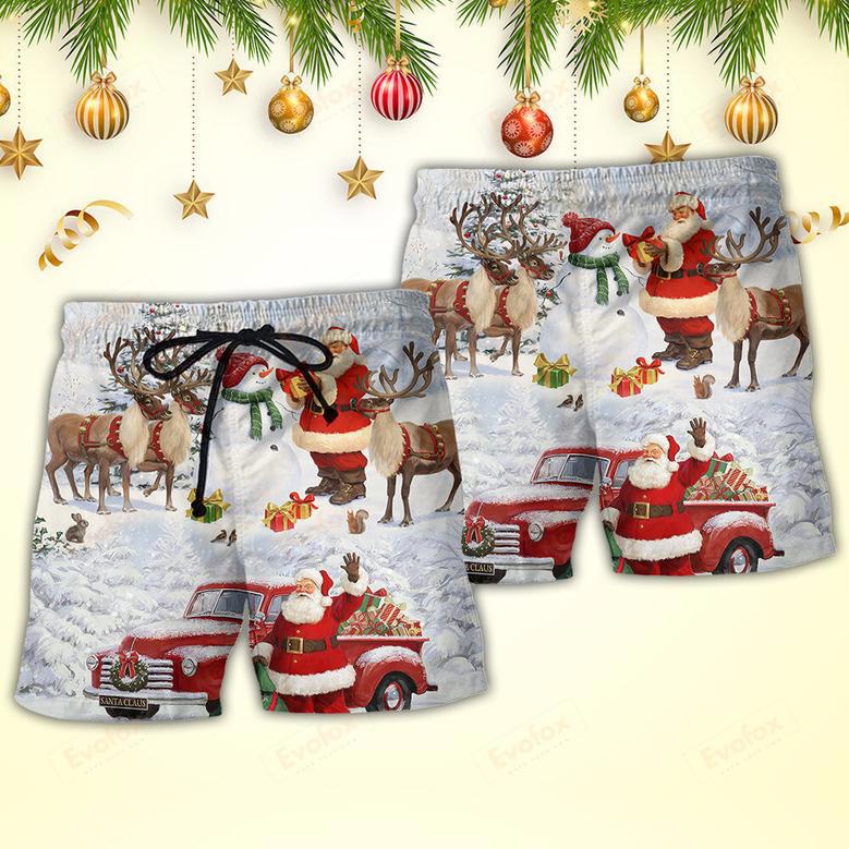 Christmas Santa Claus Gift For Xmas Snow Painting Style Beach Short