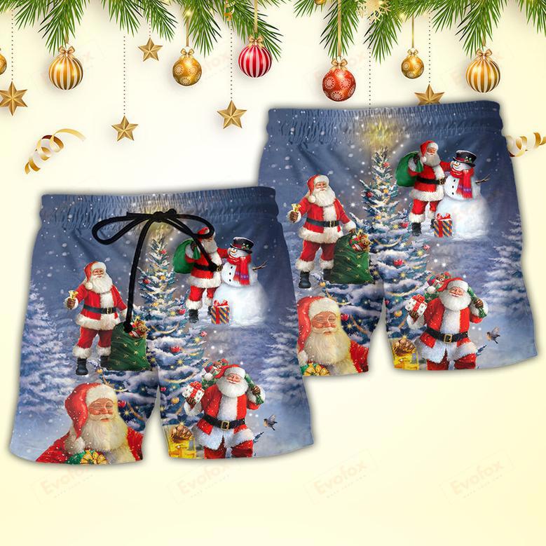 Christmas Santa Claus In Love Light Xmas Tree Beach Short