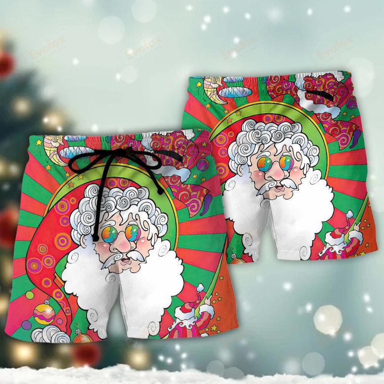 Christmas Santa Claus Psychedelic Colorful Beach Short