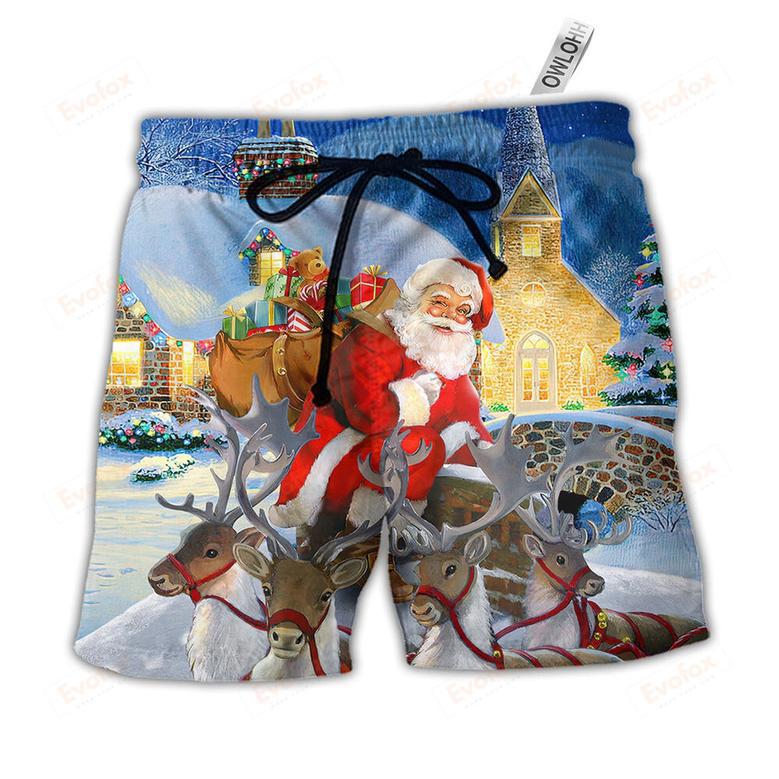 Christmas Santa Claus Reindeer Gift For Xmas Art Style Beach Short