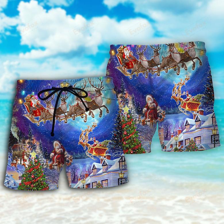 Christmas Santa Claus Snow Night Village Beach Short