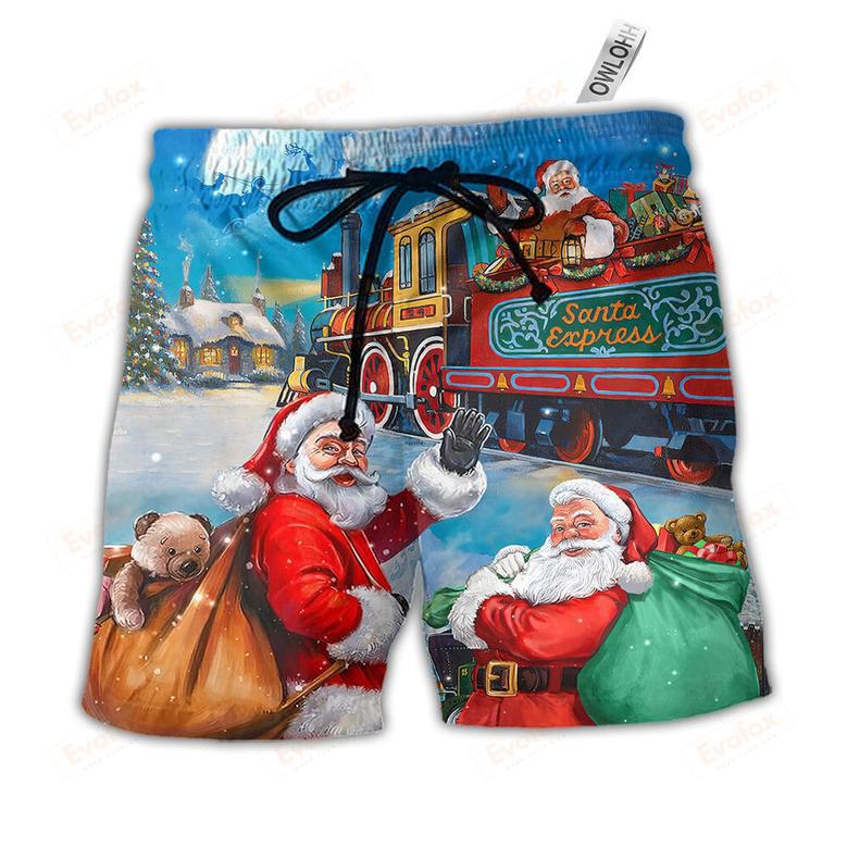 Christmas Santa Claus Train Gift For Xmas Art Style Beach Short