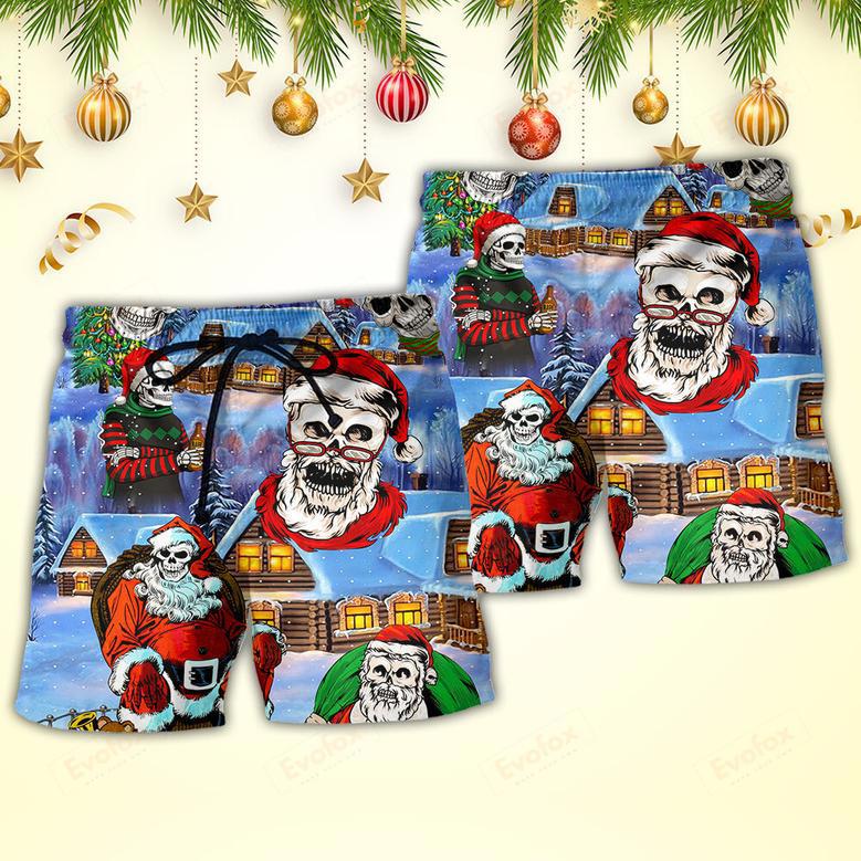 Christmas Skull Santa In The Town Love Xmas Beach Short