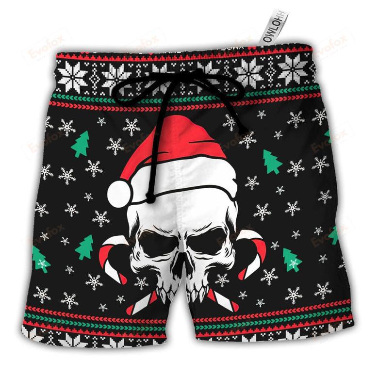 Christmas Skull Wearing Santa Claus Hat And Sweat Candy Beach Short