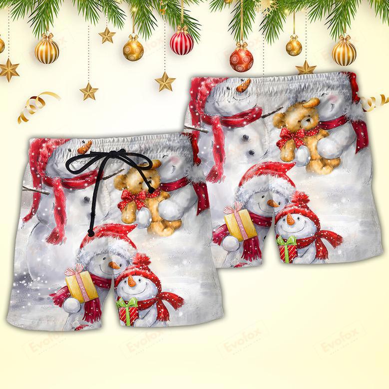 Christmas Snowman In Love So Happy Xmas Painting Style Beach Short