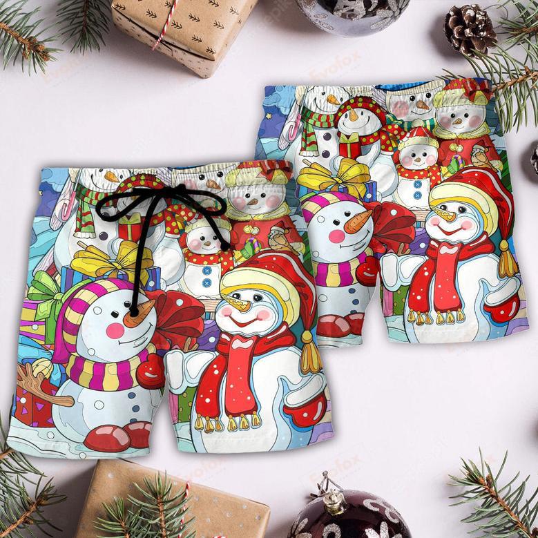 Christmas Snowman Merry Xmas And Happy New Year Art Style Beach Short