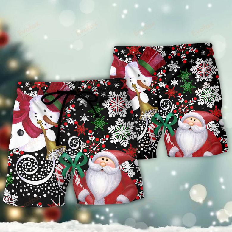 Christmas Snowyday With Santa And Snowman Beach Short