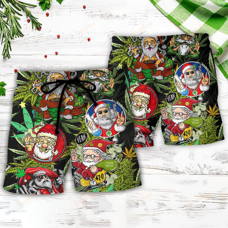 Christmas Weed Smoking Santa Hippie Beach Short