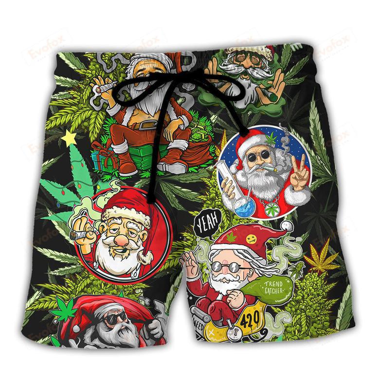 Christmas Weed Smoking Santa Hippie Beach Short