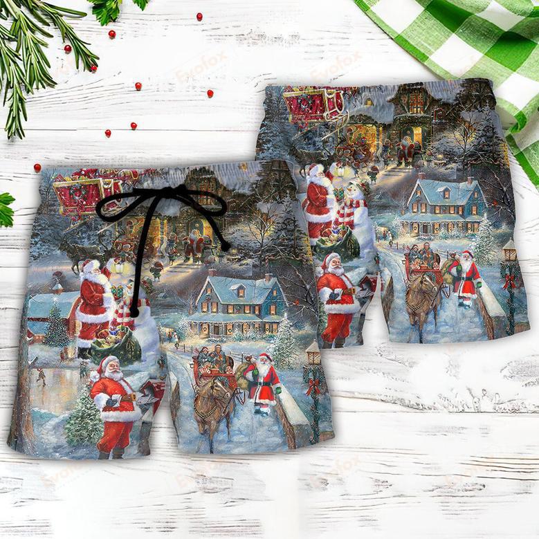 Christmas Wonderful Time Of The Year Santa Claus Coming Beach Short