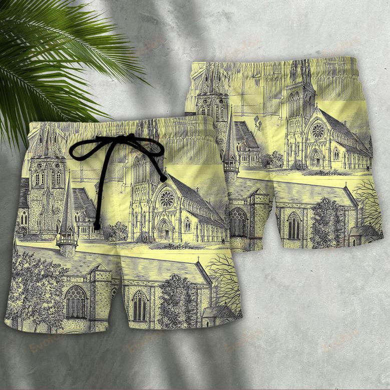 Church With Grey Vintage Style Beach Short