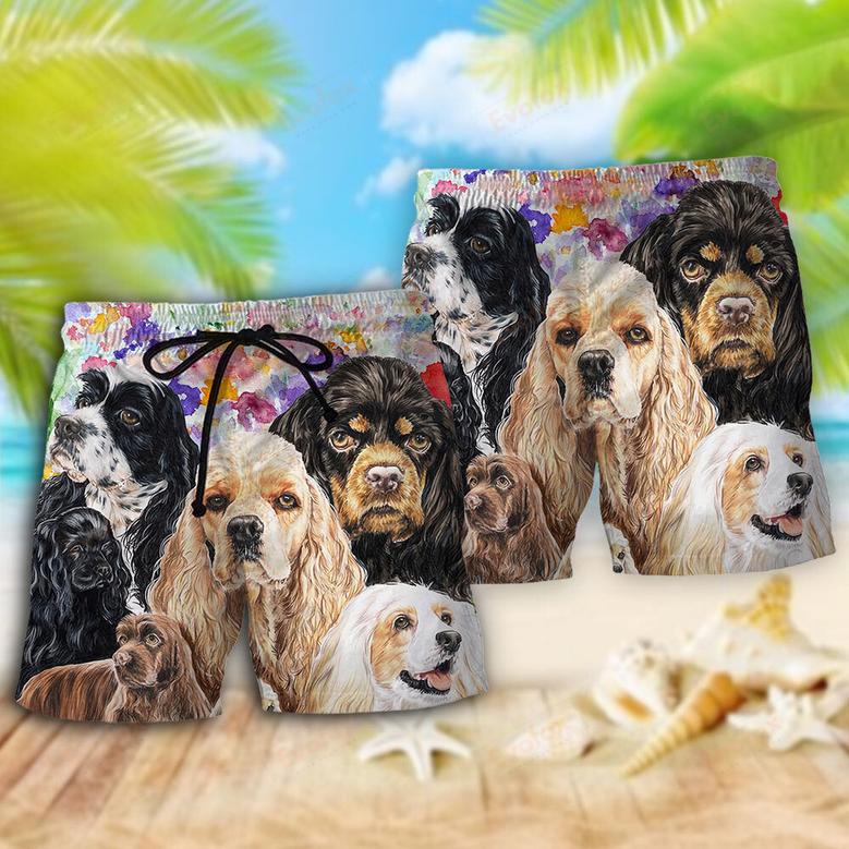 Cocker Spaniel And Flowers Dog Lover Beach Short