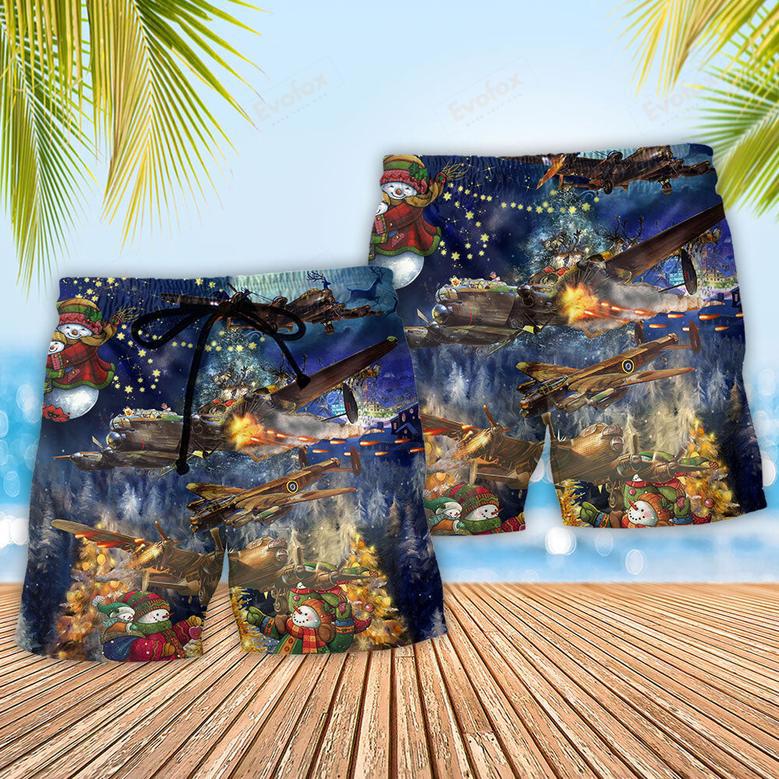 Combat Aircrafts Merry Christmas Awesome Beach Short