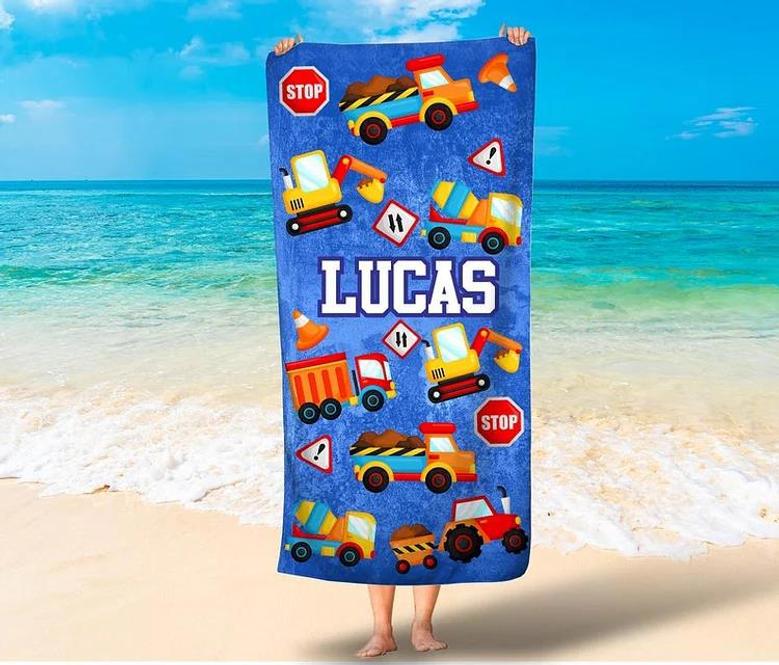 Construction Theme Personalized Beach Towels Kids Adults Unique Fun