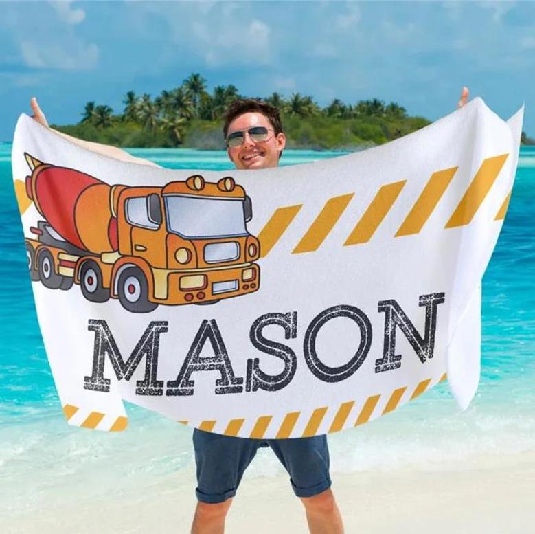 Construction Theme Personalized Beach Towels Kids Adults Unique Fun