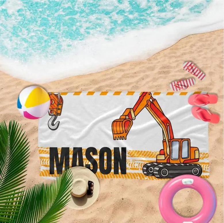 Construction Theme Personalized Beach Towels Kids Adults Unique Fun