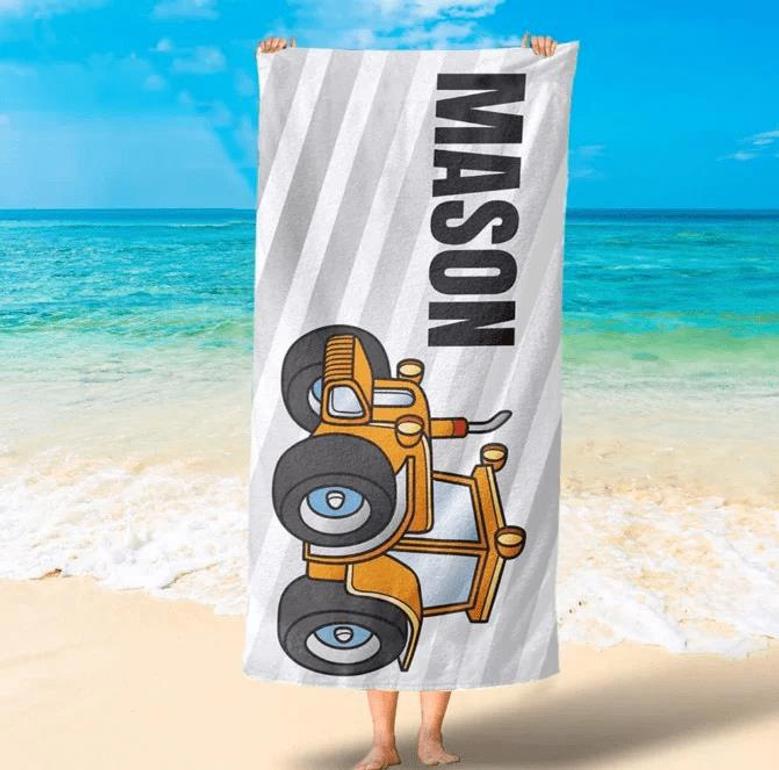 Construction Theme Personalized Beach Towels Kids Adults Unique Fun