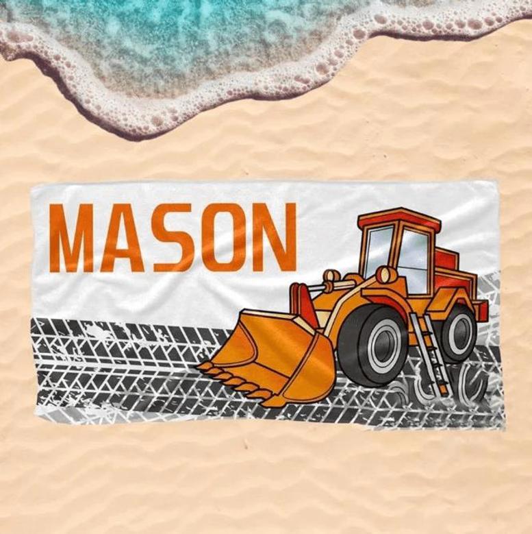 Construction Theme Personalized Beach Towels Kids Adults Unique Fun