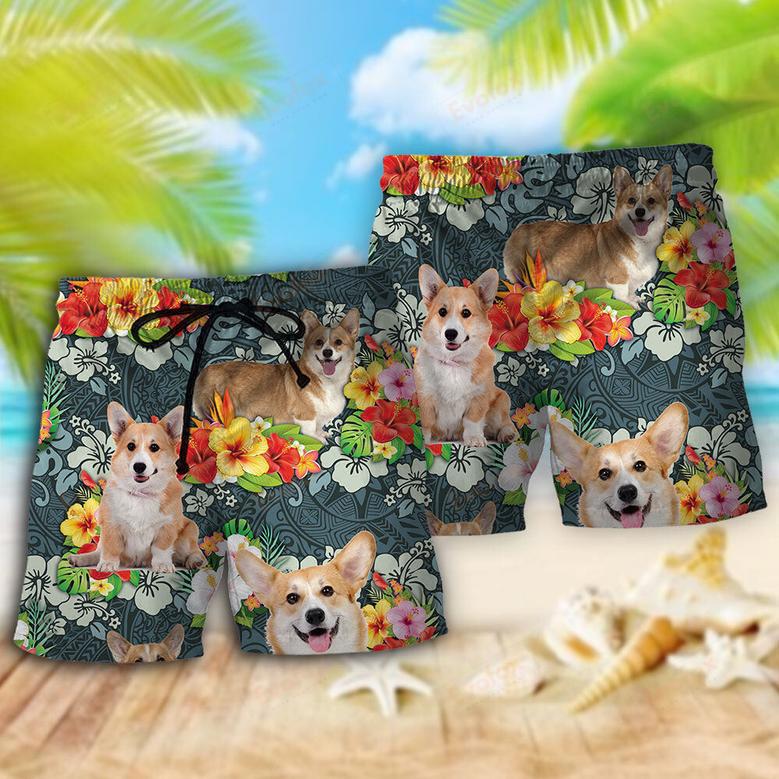 Corgi Tropical Floral Style Beach Short