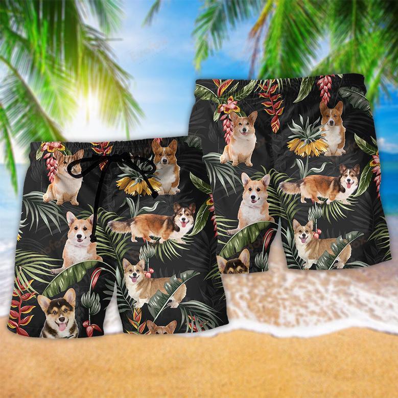 Corgi Tropical Leaf Lovely Dog Beach Short