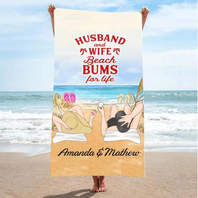 Couple Anniversary Personalized Beach Towels Husband Wife Unique Gift