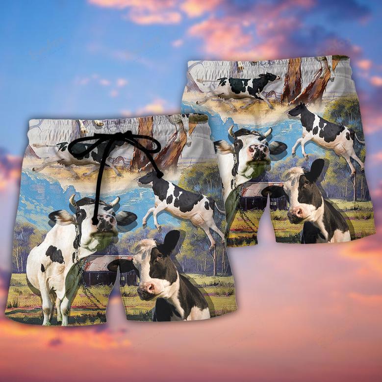 Cow Funny Dancing In The Australian Landscape Lover Cattle Art Style Beach Short