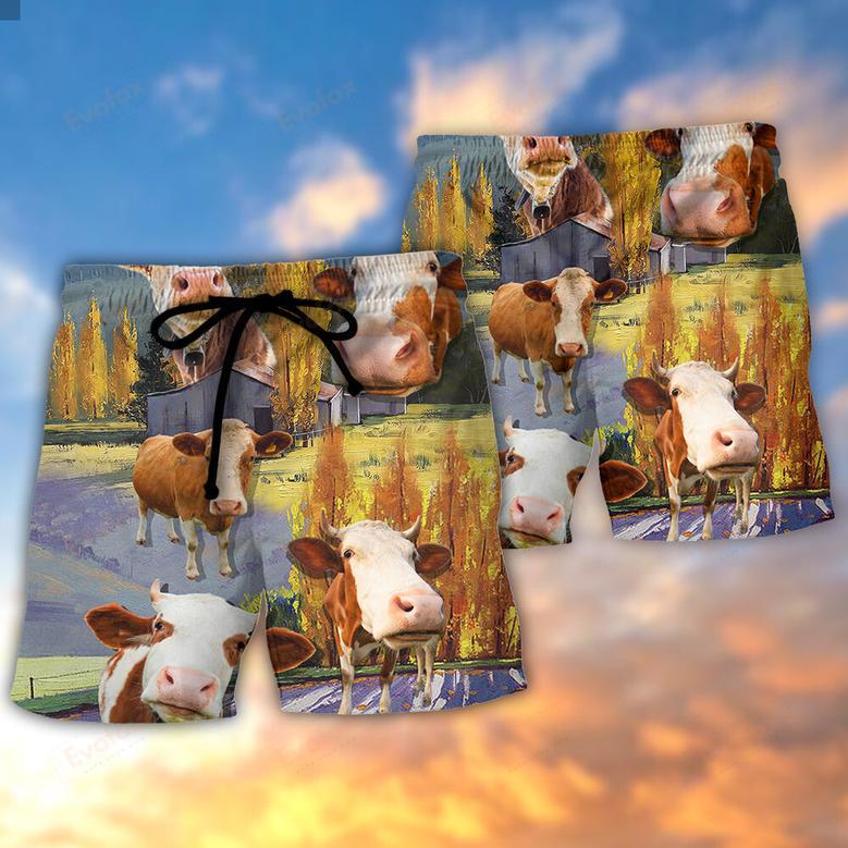 Cow Funny In The Australian Landscape Lover Cattle Art Style Beach Short