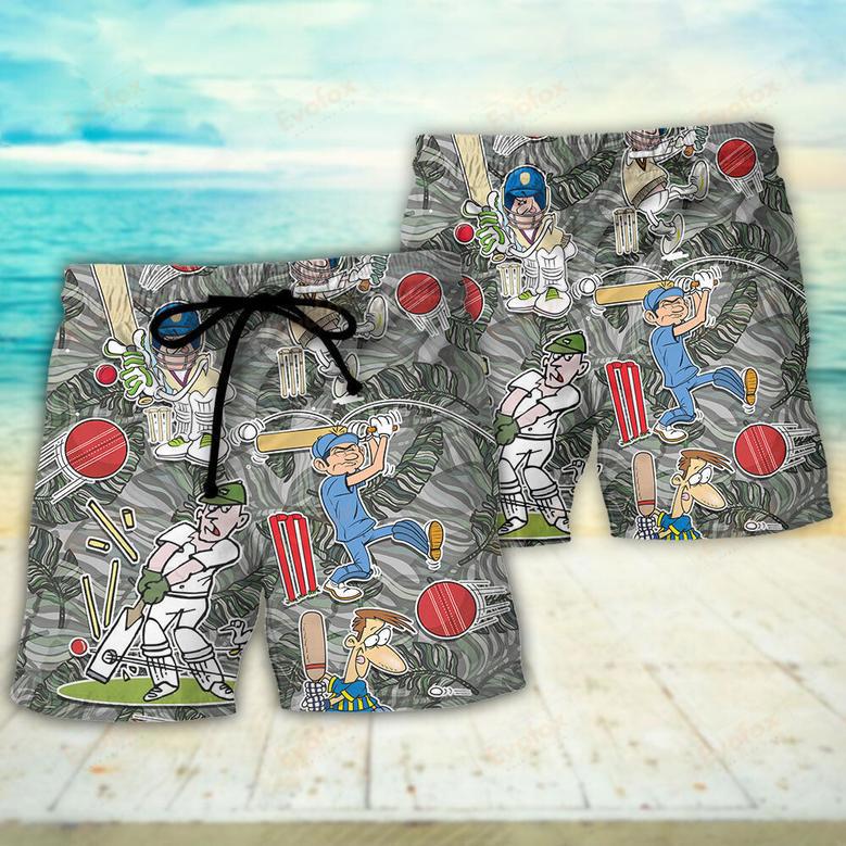 Cricket Sport Cricket Lover Tropical Funny Leaf Art Beach Short