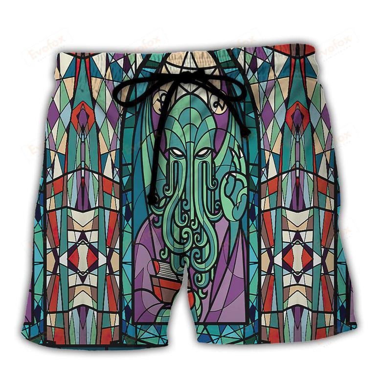 Cthulhu Church Stained Glass Beach Short