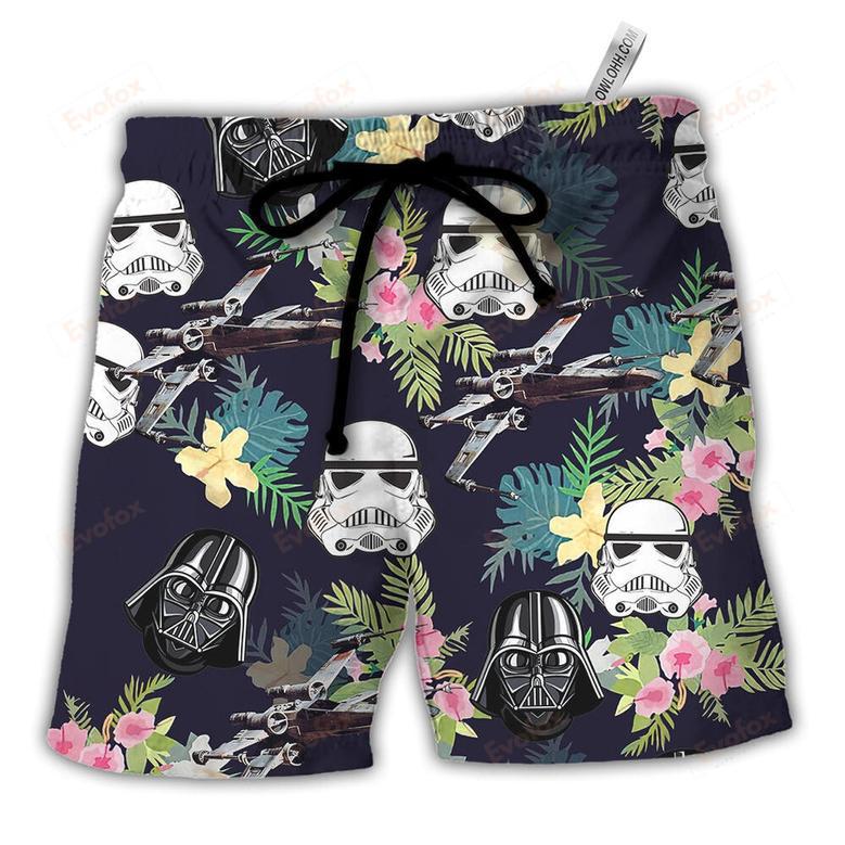 Darth Stormtrooper Helmet Tropical Pattern Beach Short