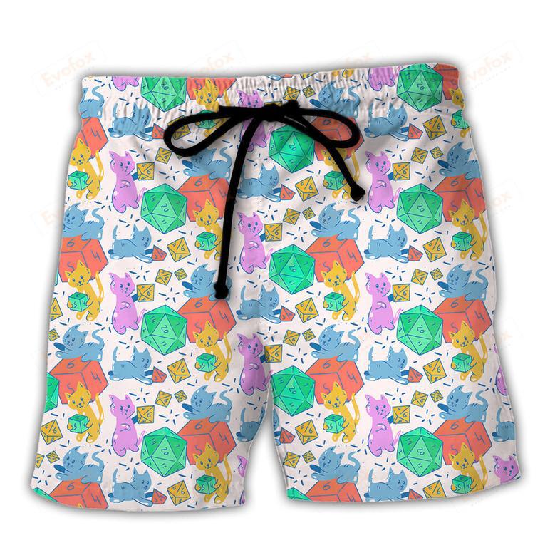 DnD Cat Cute Rolling Dice Beach Short